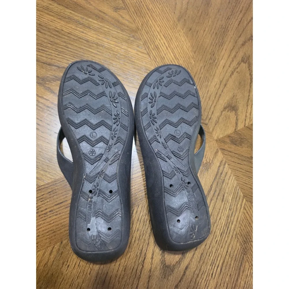 Okabashi Aspire Black Wedge Flip Flops Womens Size L 8-9 Comfort Sandals USA
